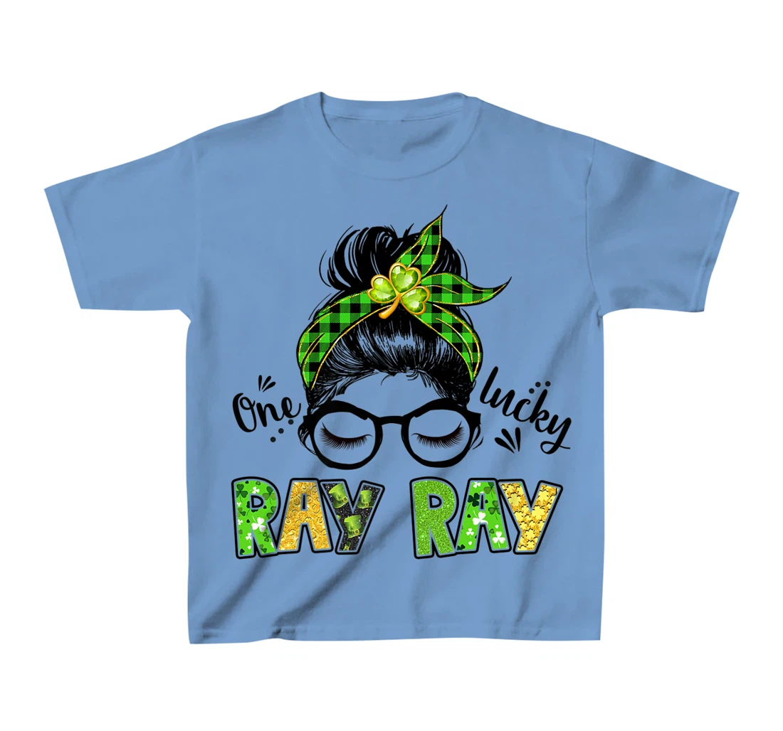 Womens One Lucky Ray Ray Messy Bun Leopard St Patrick's Day T-Shirt, Kid T-Shirt and Women T-Shirt