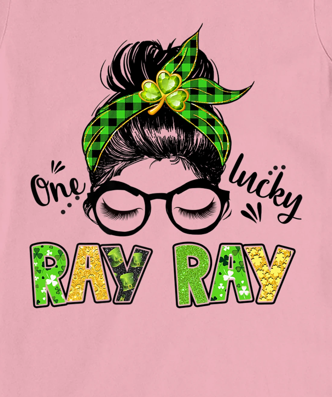 Womens One Lucky Ray Ray Messy Bun Leopard St Patrick's Day T-Shirt, Kid T-Shirt and Women T-Shirt