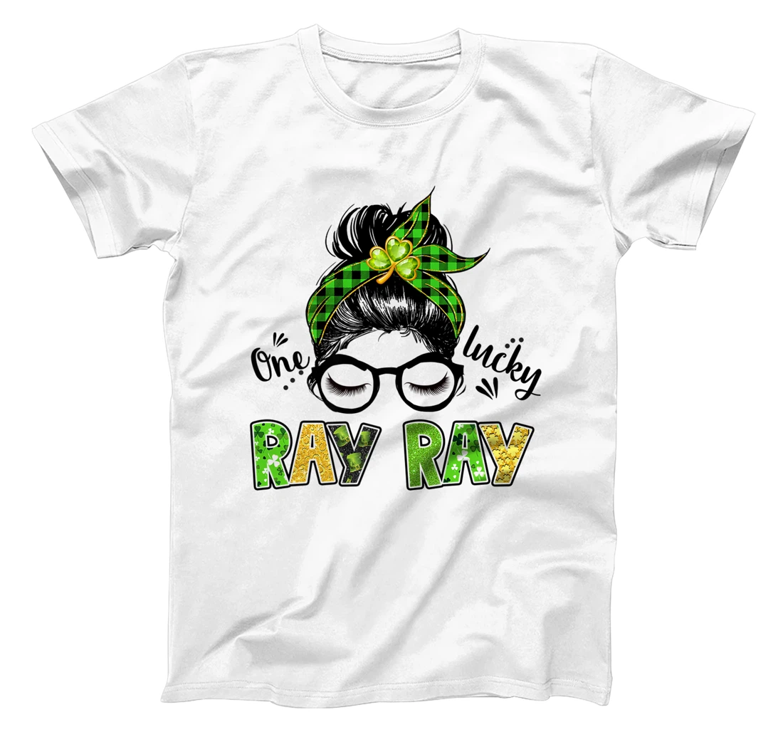 Womens One Lucky Ray Ray Messy Bun Leopard St Patrick's Day T-Shirt, Kid T-Shirt and Women T-Shirt