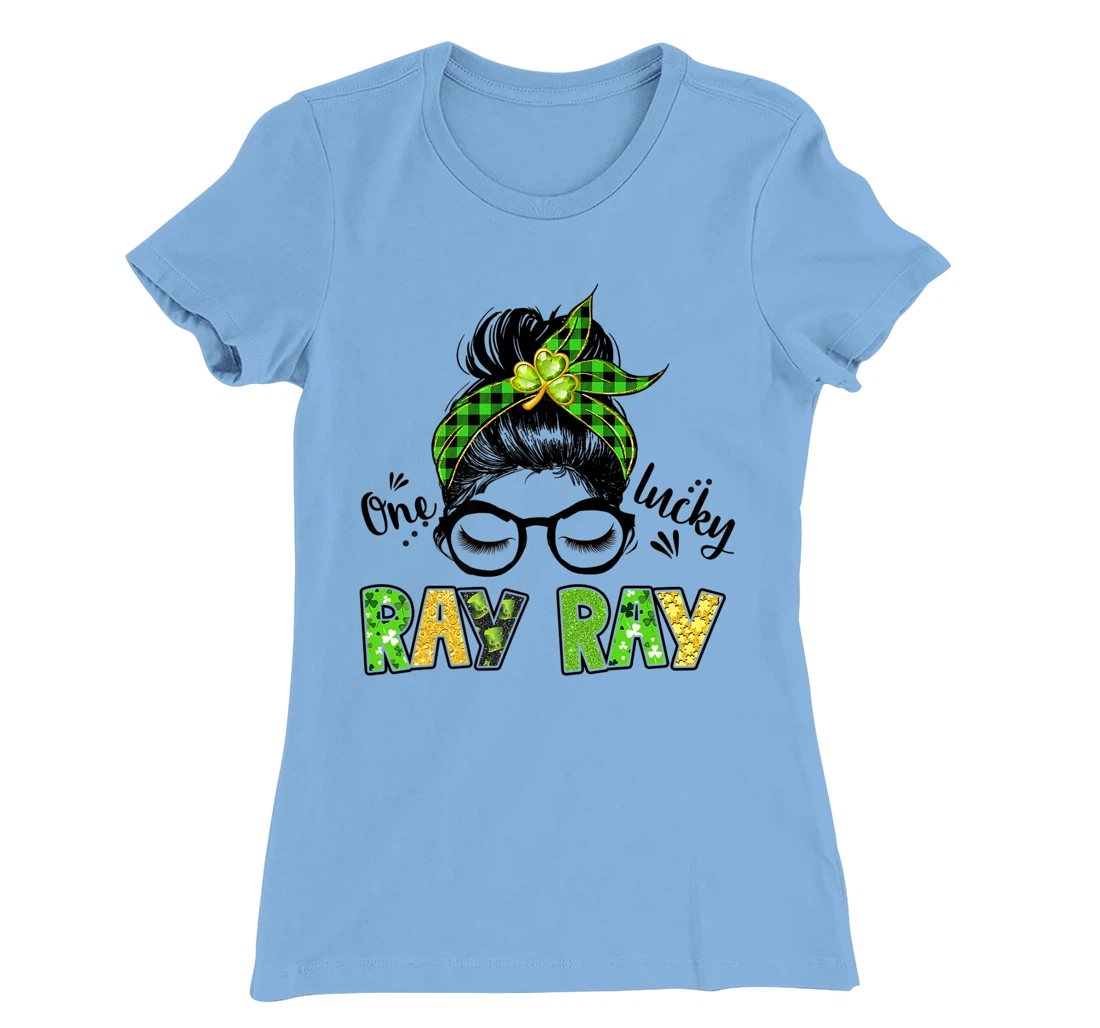 Womens One Lucky Ray Ray Messy Bun Leopard St Patrick's Day T-Shirt, Kid T-Shirt and Women T-Shirt