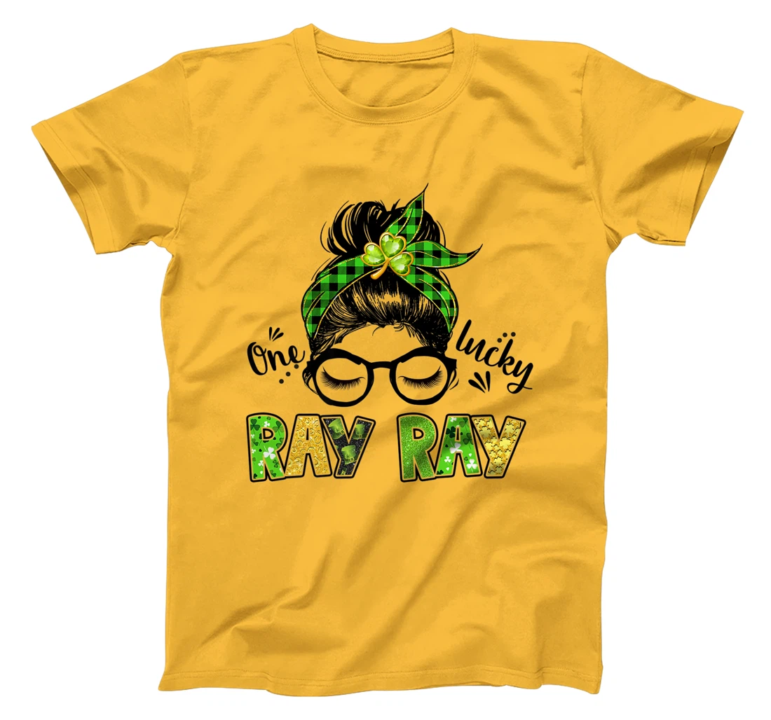 Womens One Lucky Ray Ray Messy Bun Leopard St Patrick's Day T-Shirt, Kid T-Shirt and Women T-Shirt