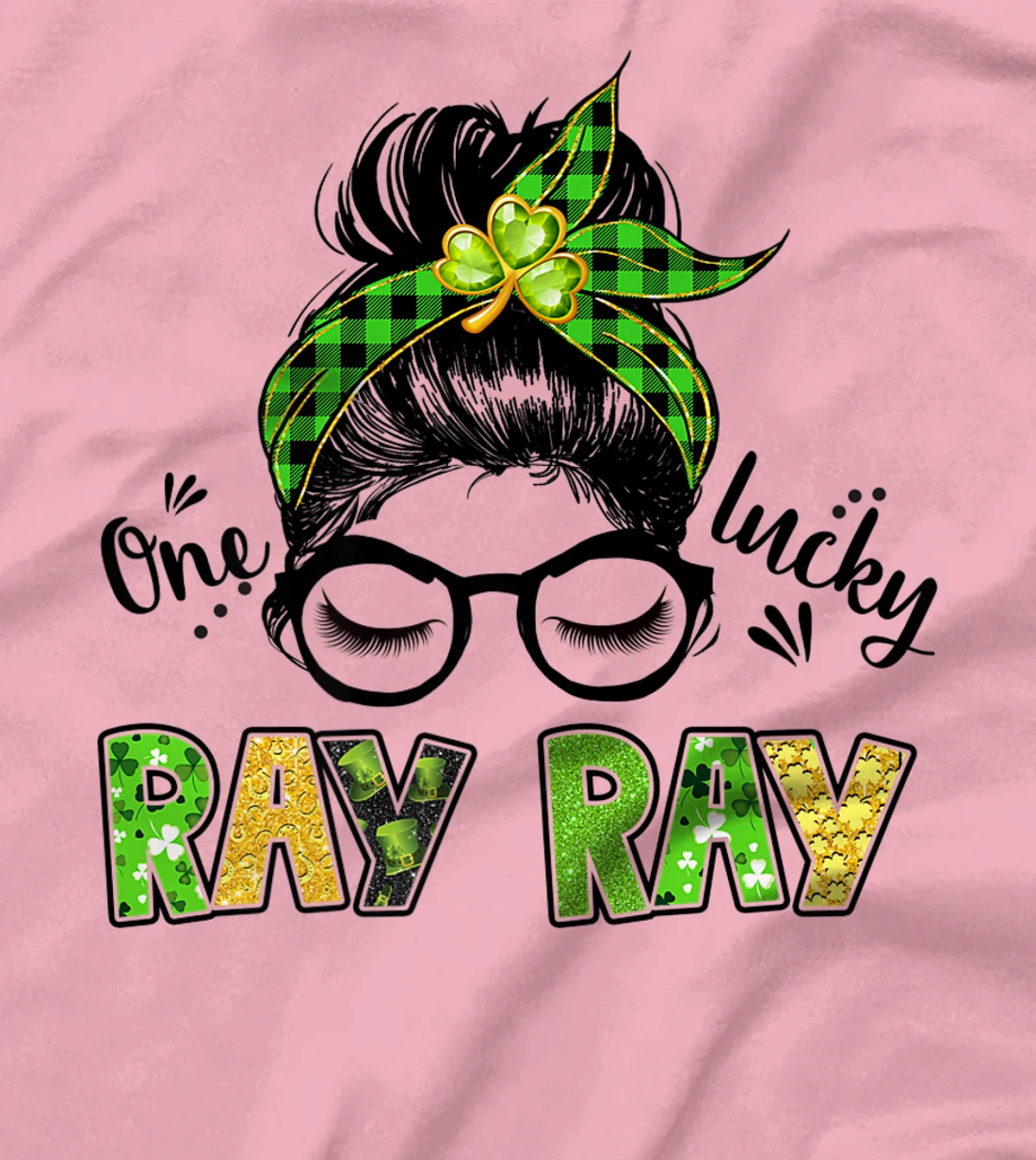 Womens One Lucky Ray Ray Messy Bun Leopard St Patrick's Day T-Shirt, Kid T-Shirt and Women T-Shirt