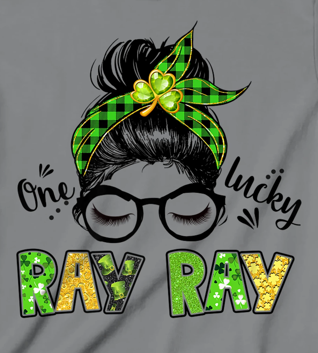 Womens One Lucky Ray Ray Messy Bun Leopard St Patrick's Day T-Shirt, Kid T-Shirt and Women T-Shirt
