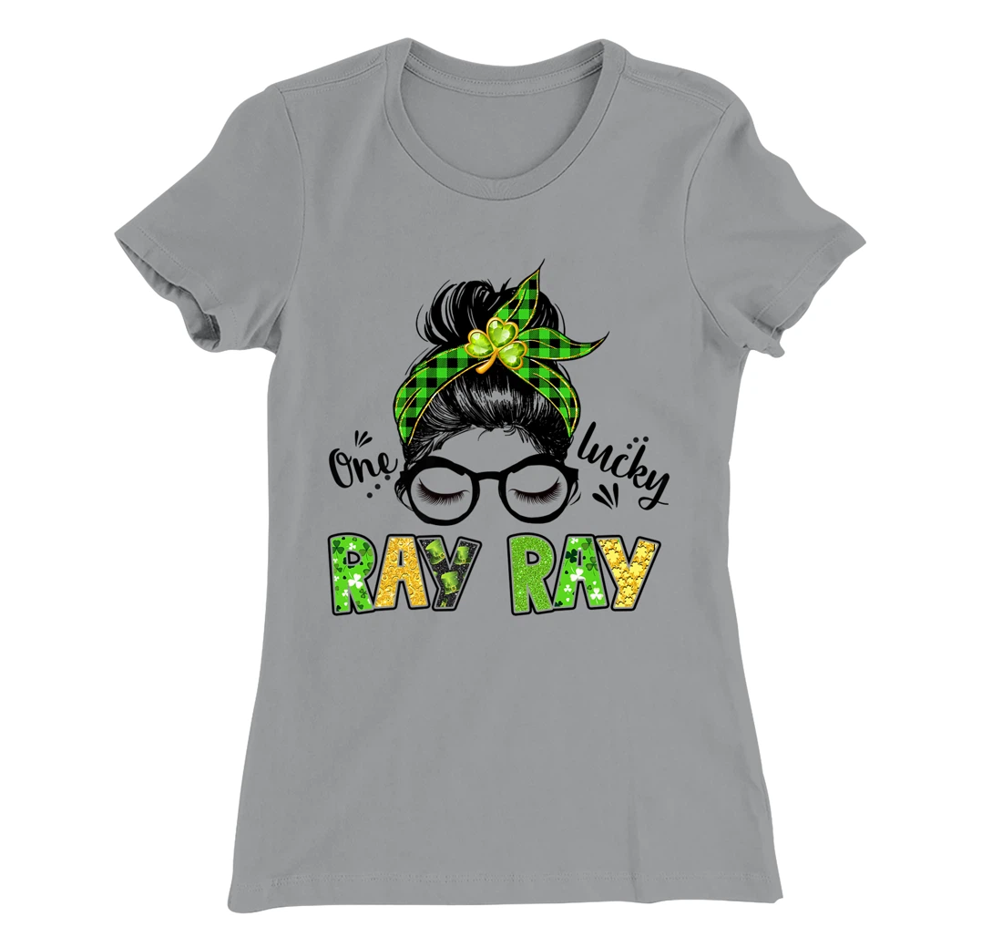 Womens One Lucky Ray Ray Messy Bun Leopard St Patrick's Day T-Shirt, Kid T-Shirt and Women T-Shirt