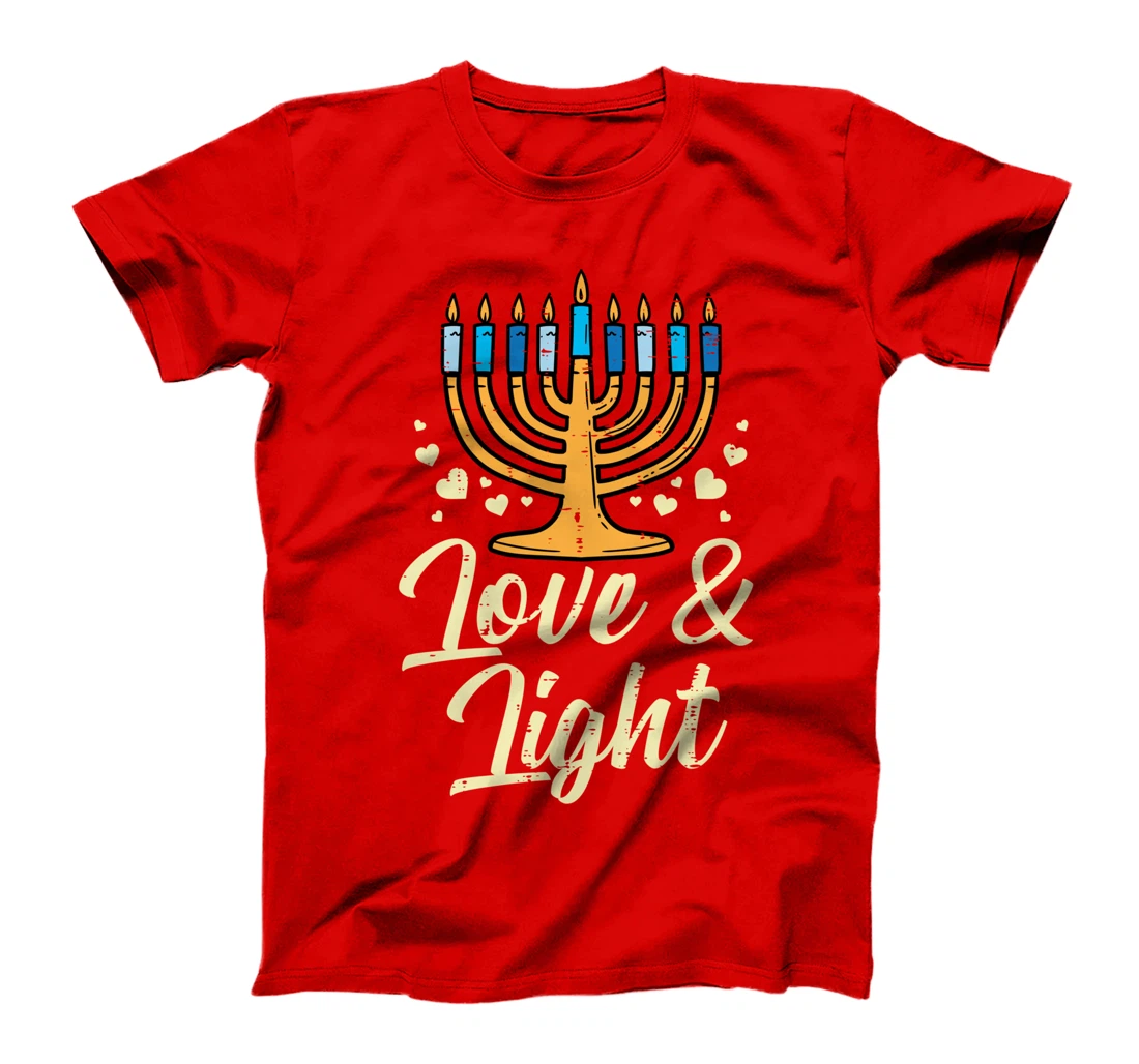 Love And Light Menorah Jewish Hanukkah Pajamas Chanukah PJs T-Shirt