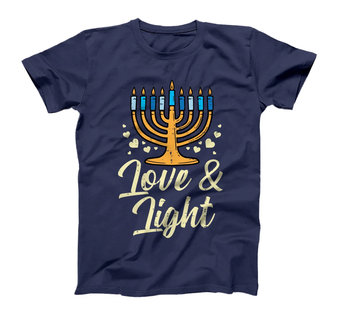 Love And Light Menorah Jewish Hanukkah Pajamas Chanukah PJs T-Shirt