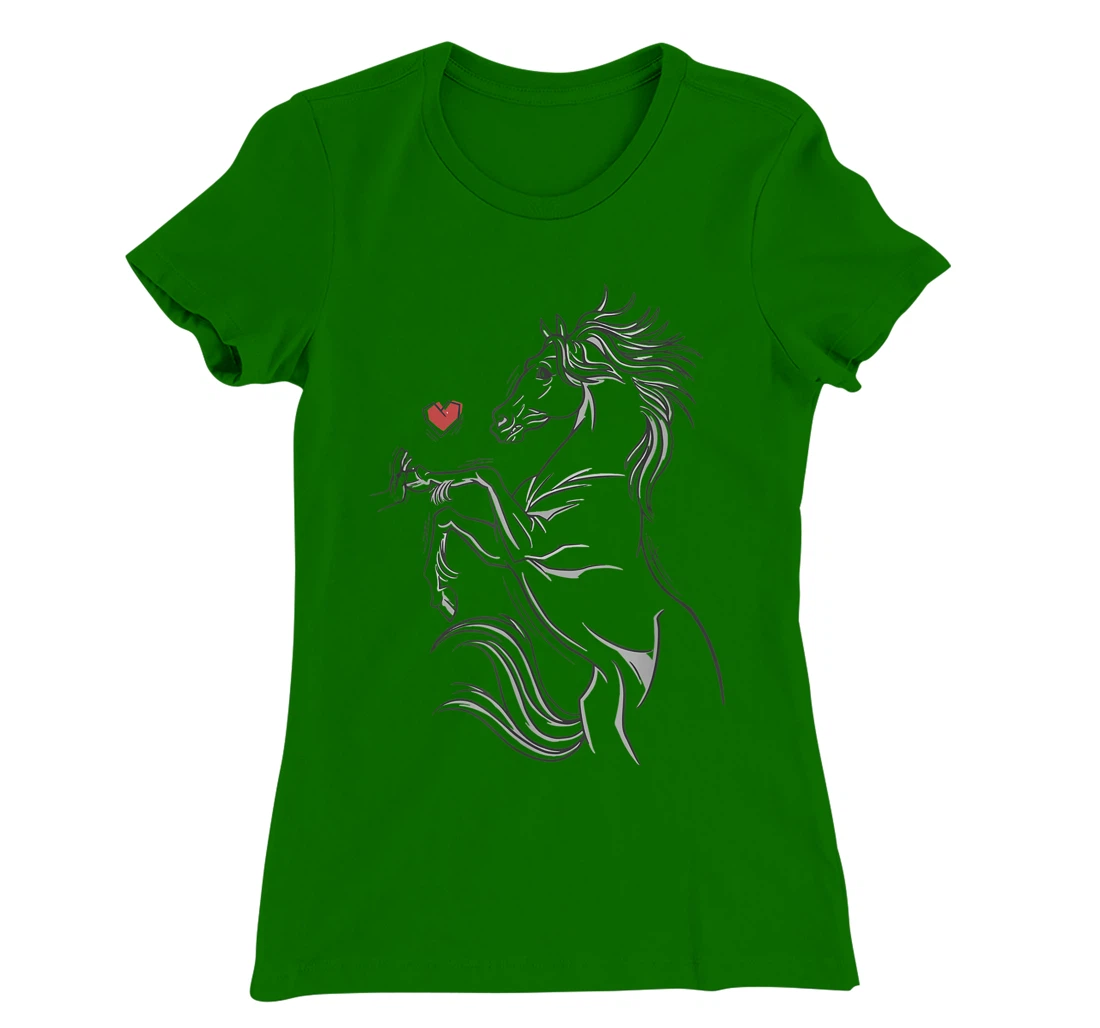 Womens Heart Girls Hand and Horse Touching Silhouette Riding Gift T-Shirt, Kid T-Shirt and Women T-Shirt