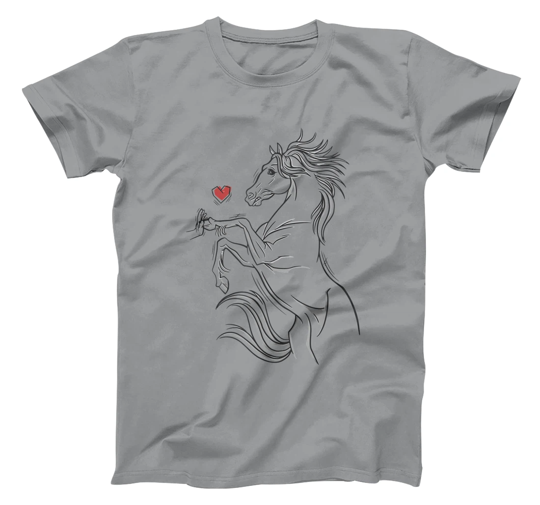 Womens Heart Girls Hand and Horse Touching Silhouette Riding Gift T-Shirt, Kid T-Shirt and Women T-Shirt