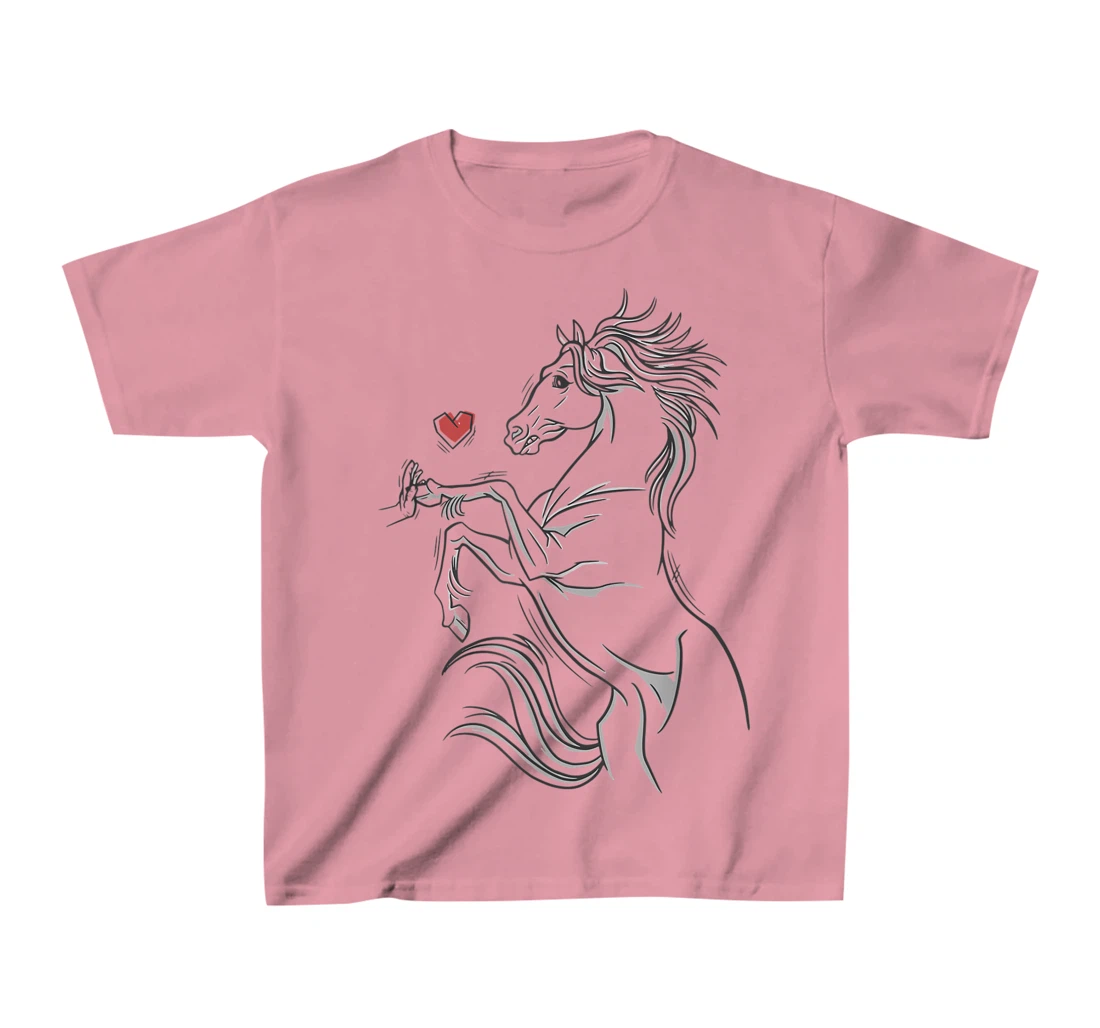 Womens Heart Girls Hand and Horse Touching Silhouette Riding Gift T-Shirt, Kid T-Shirt and Women T-Shirt