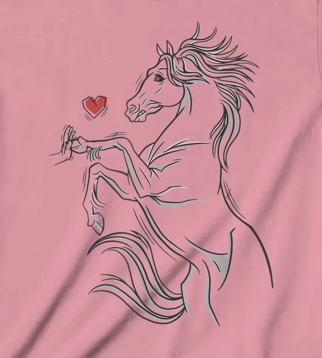 Womens Heart Girls Hand and Horse Touching Silhouette Riding Gift T-Shirt, Kid T-Shirt and Women T-Shirt