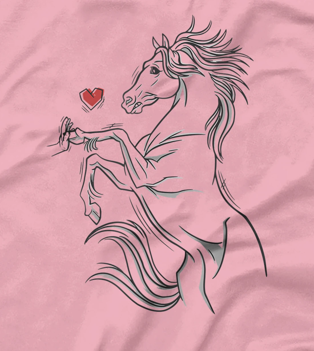 Womens Heart Girls Hand and Horse Touching Silhouette Riding Gift T-Shirt, Kid T-Shirt and Women T-Shirt