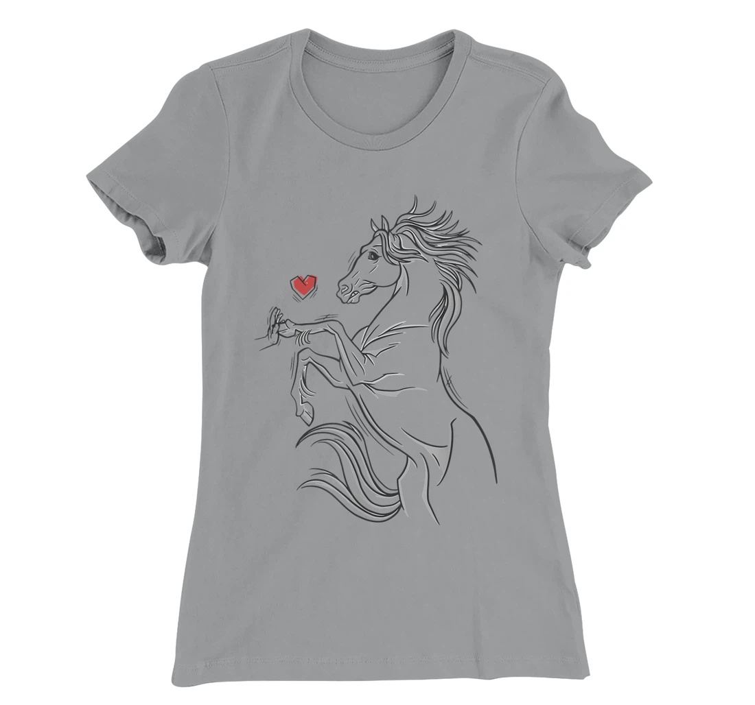 Womens Heart Girls Hand and Horse Touching Silhouette Riding Gift T-Shirt, Kid T-Shirt and Women T-Shirt