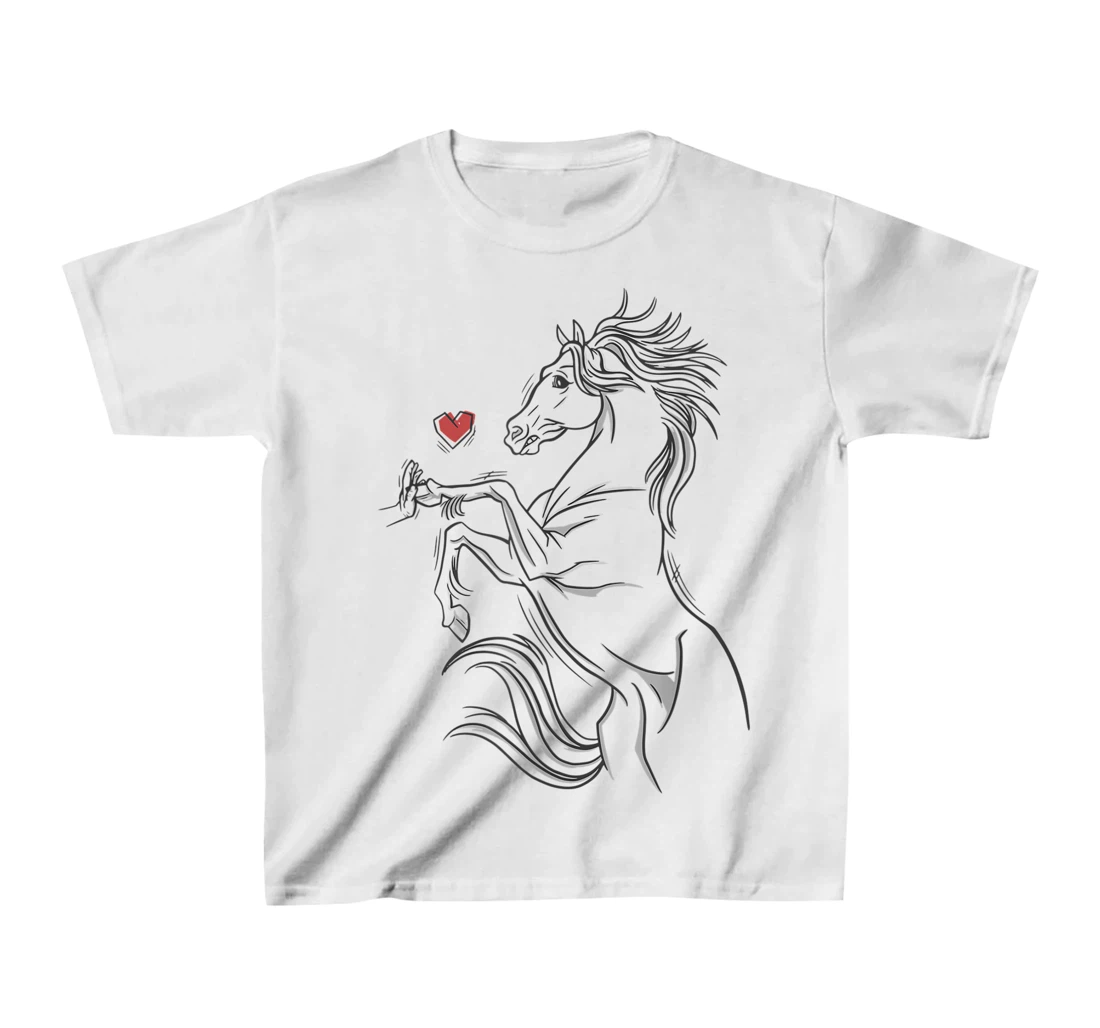 Womens Heart Girls Hand and Horse Touching Silhouette Riding Gift T-Shirt, Kid T-Shirt and Women T-Shirt