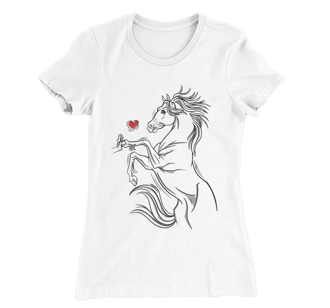 Womens Heart Girls Hand and Horse Touching Silhouette Riding Gift T-Shirt, Kid T-Shirt and Women T-Shirt