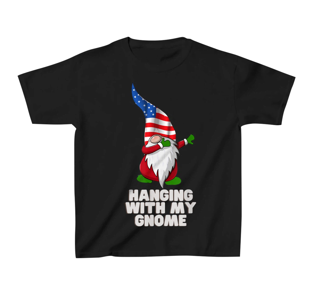 Hanging With My Gnome Garden Dabbing Gnome American USA Flag T-Shirt, Kid T-Shirt and Women T-Shirt