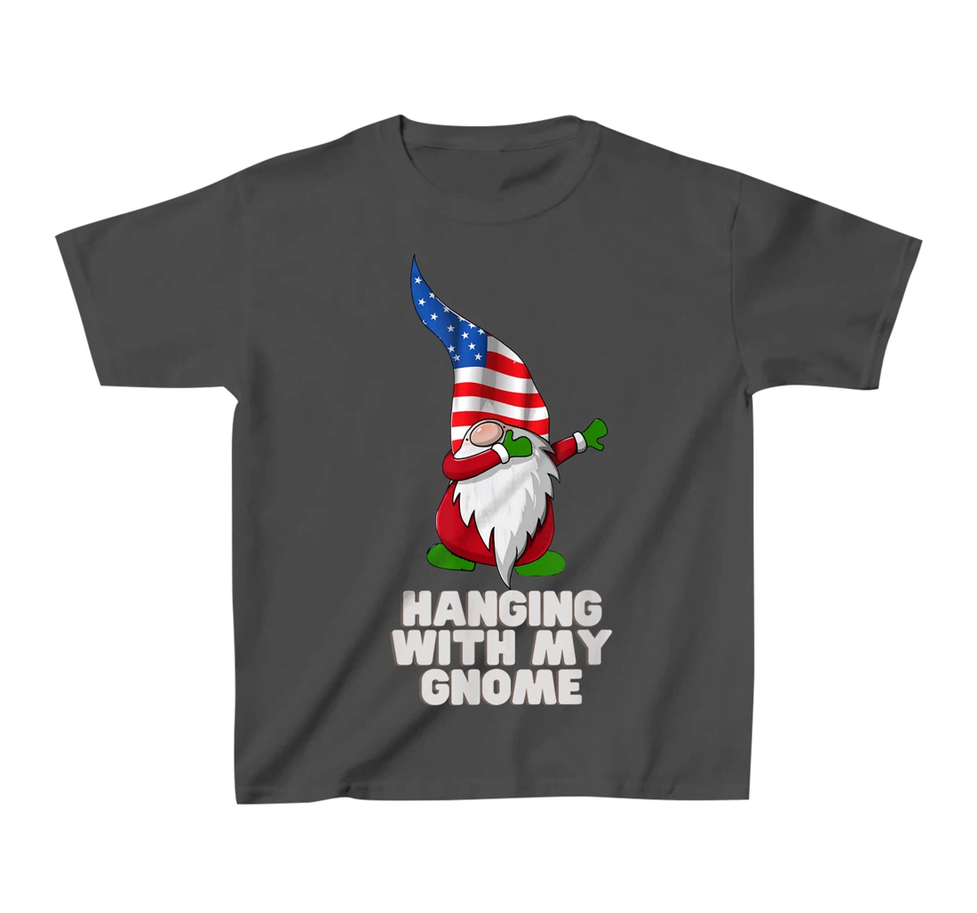 Hanging With My Gnome Garden Dabbing Gnome American USA Flag T-Shirt, Kid T-Shirt and Women T-Shirt