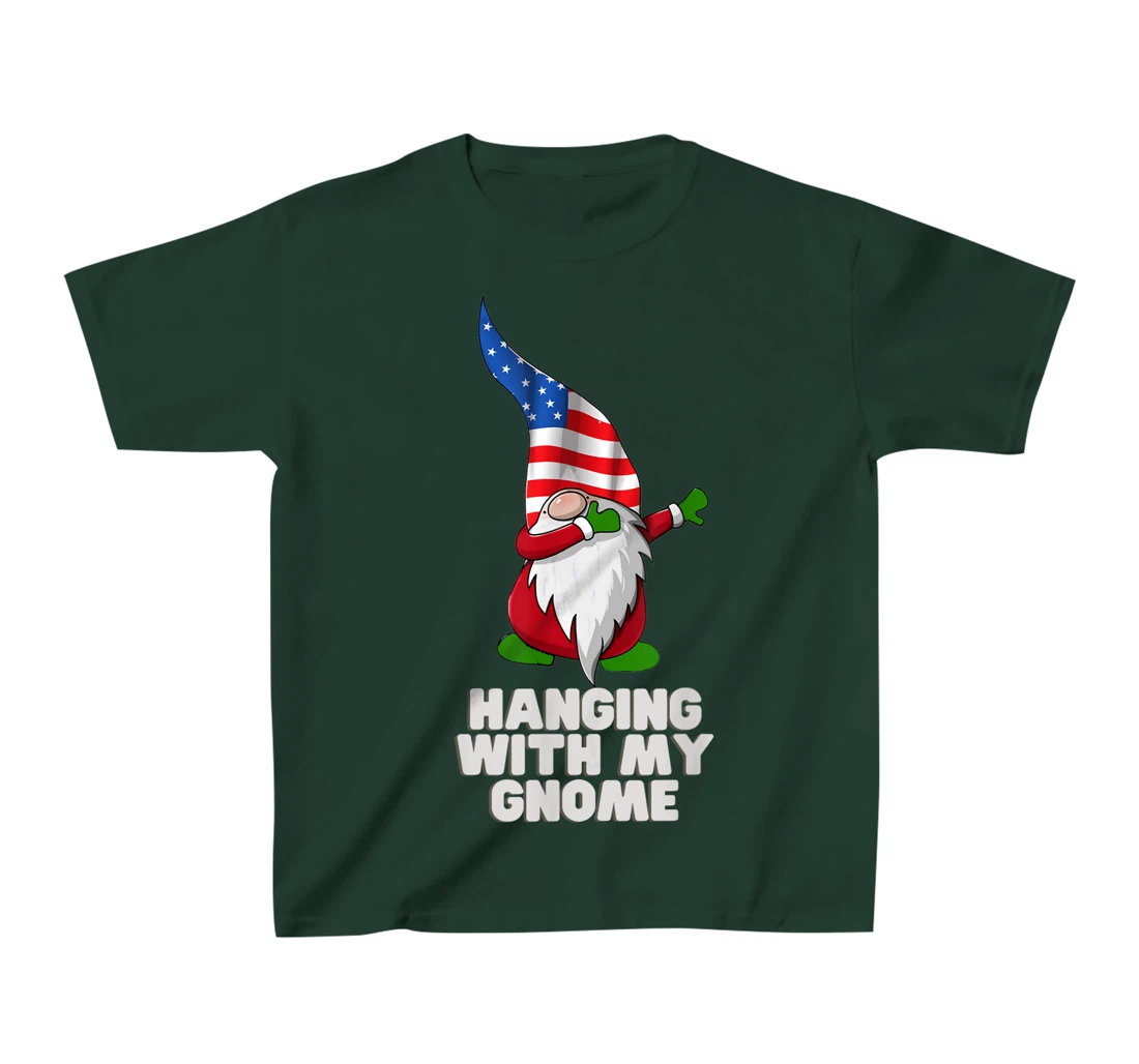 Hanging With My Gnome Garden Dabbing Gnome American USA Flag T-Shirt, Kid T-Shirt and Women T-Shirt