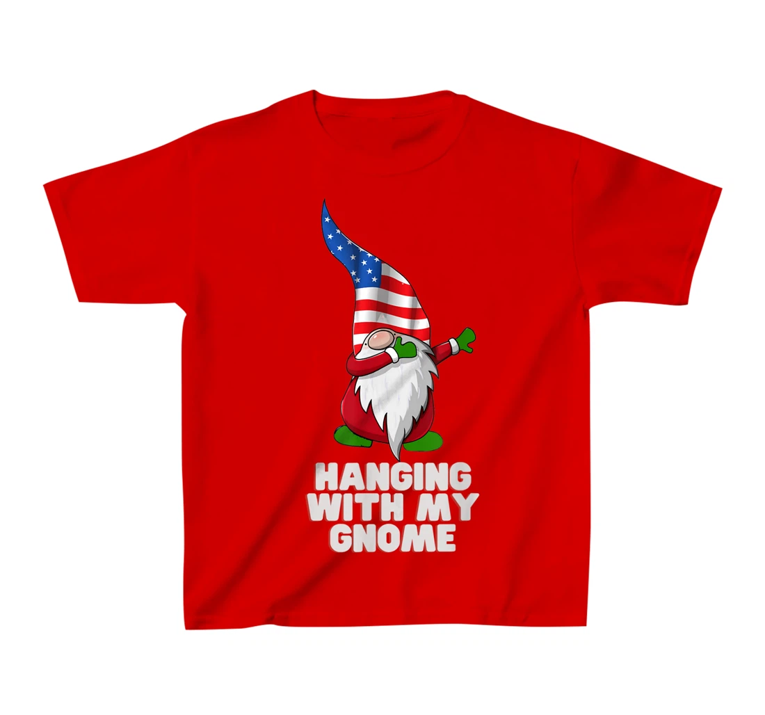 Hanging With My Gnome Garden Dabbing Gnome American USA Flag T-Shirt, Kid T-Shirt and Women T-Shirt
