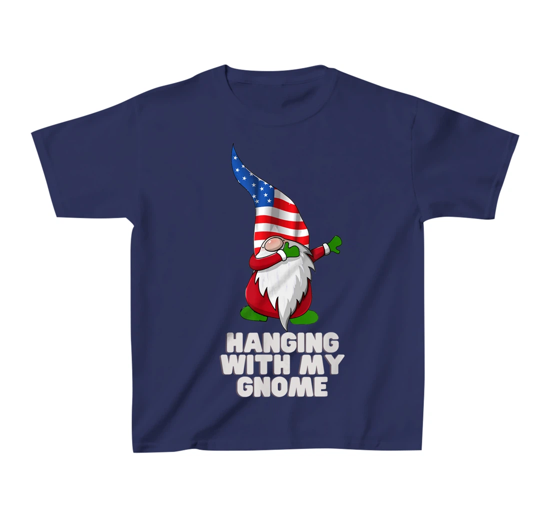 Hanging With My Gnome Garden Dabbing Gnome American USA Flag T-Shirt, Kid T-Shirt and Women T-Shirt