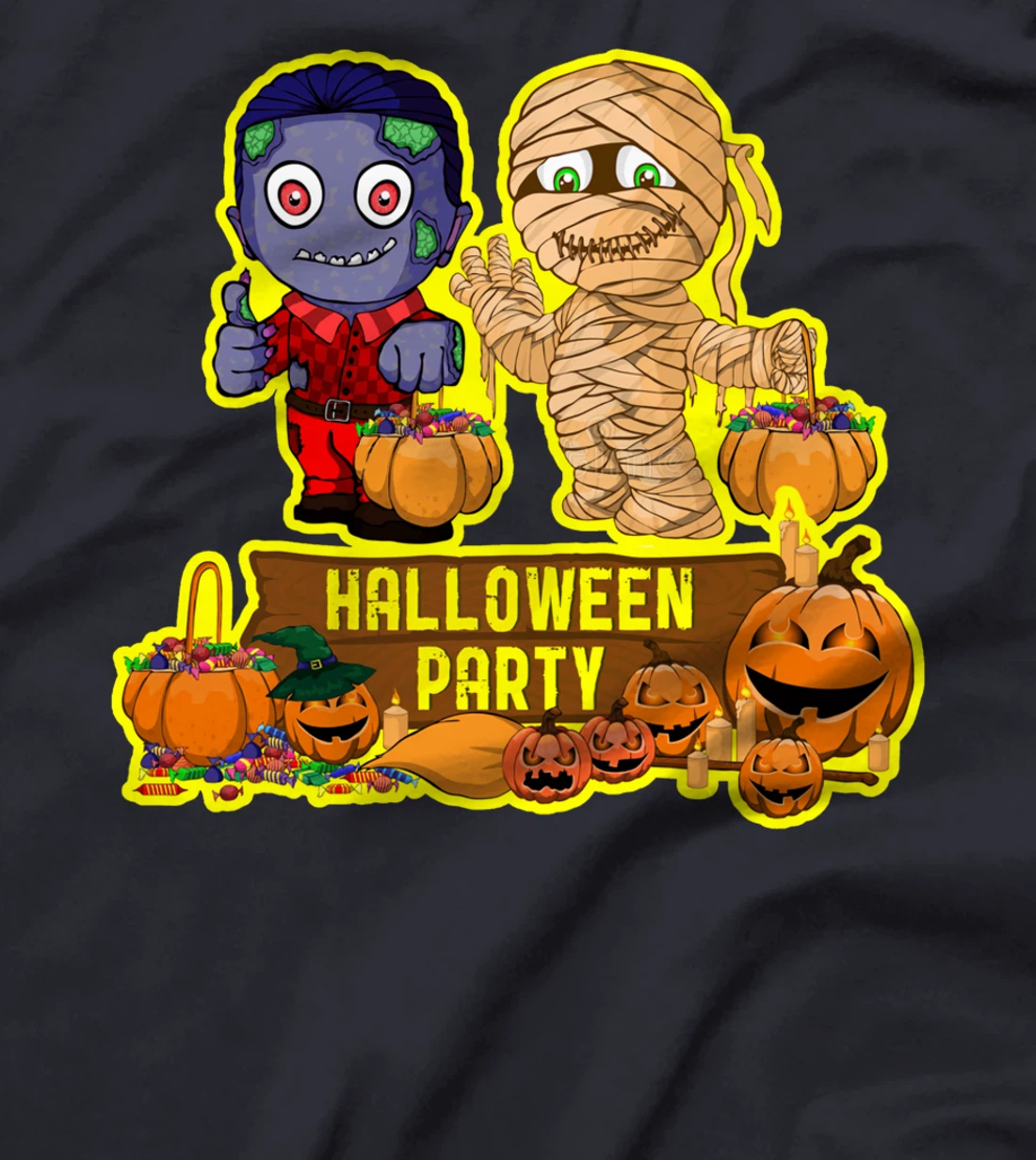 Happy Hallowen Party Funny With Mummy Zombie Pumpkin T-Shirt