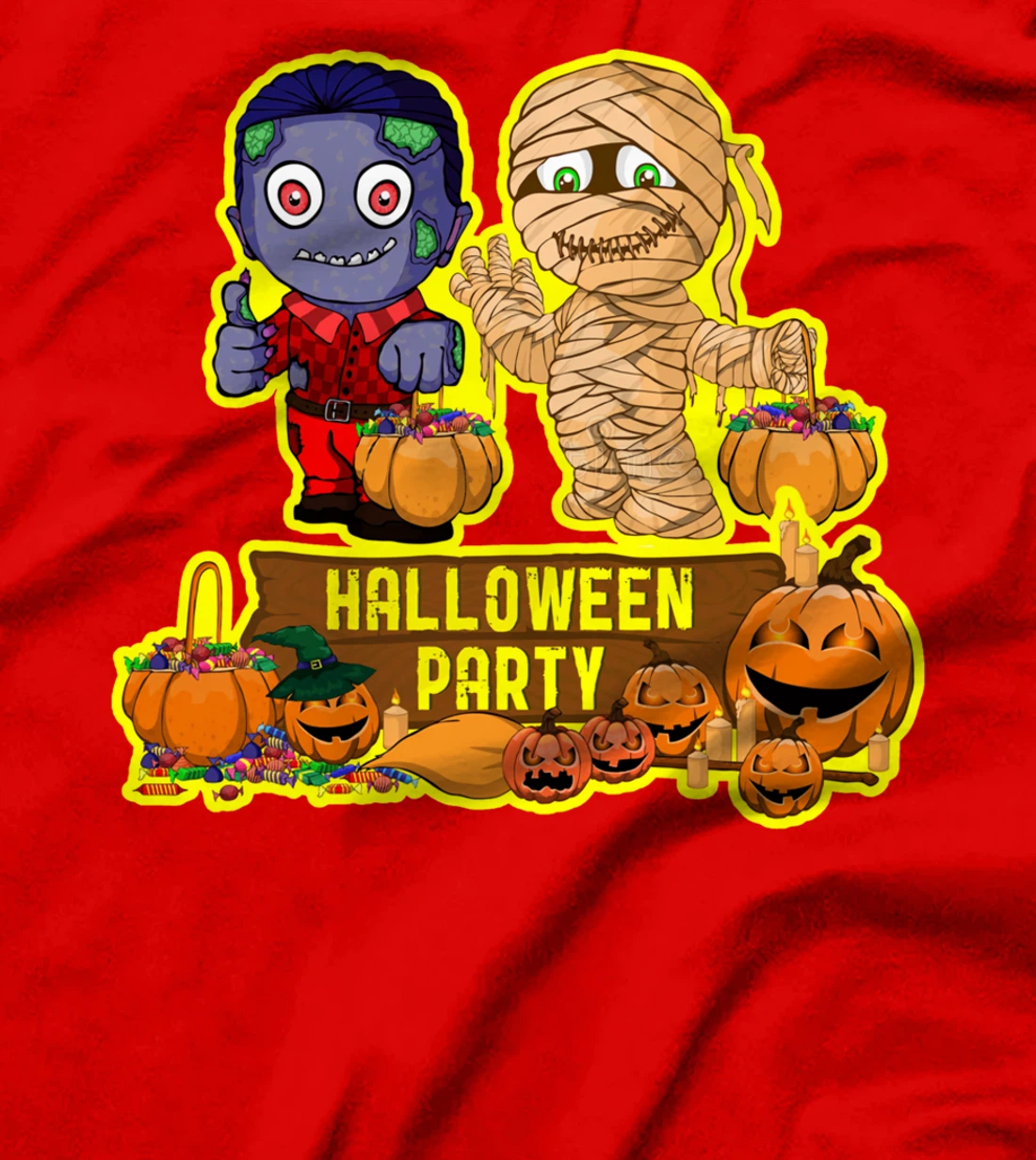 Happy Hallowen Party Funny With Mummy Zombie Pumpkin T-Shirt