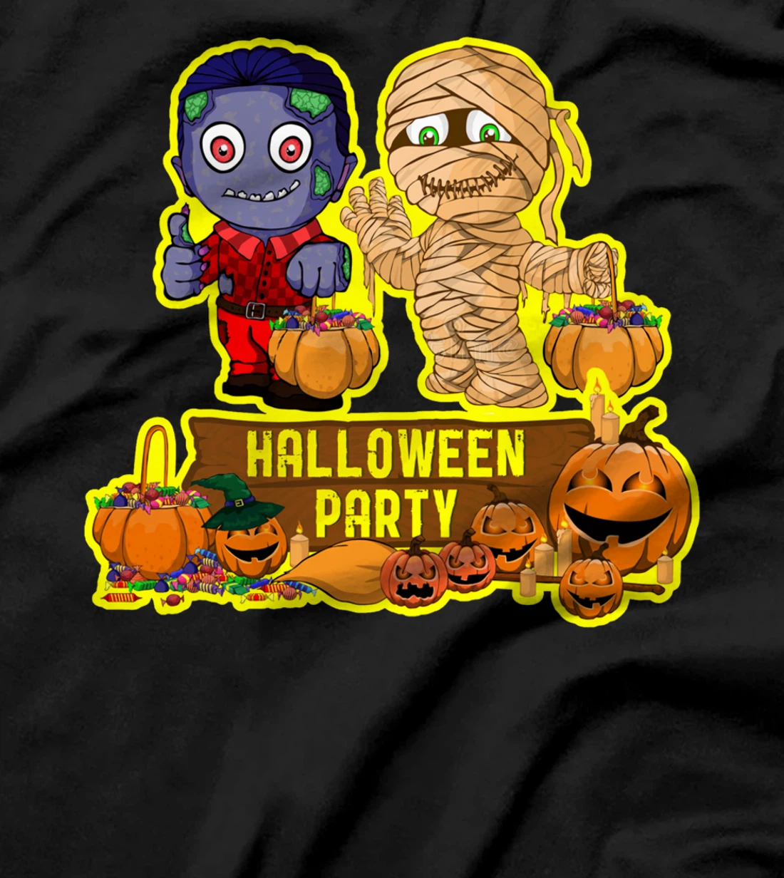 Happy Hallowen Party Funny With Mummy Zombie Pumpkin T-Shirt
