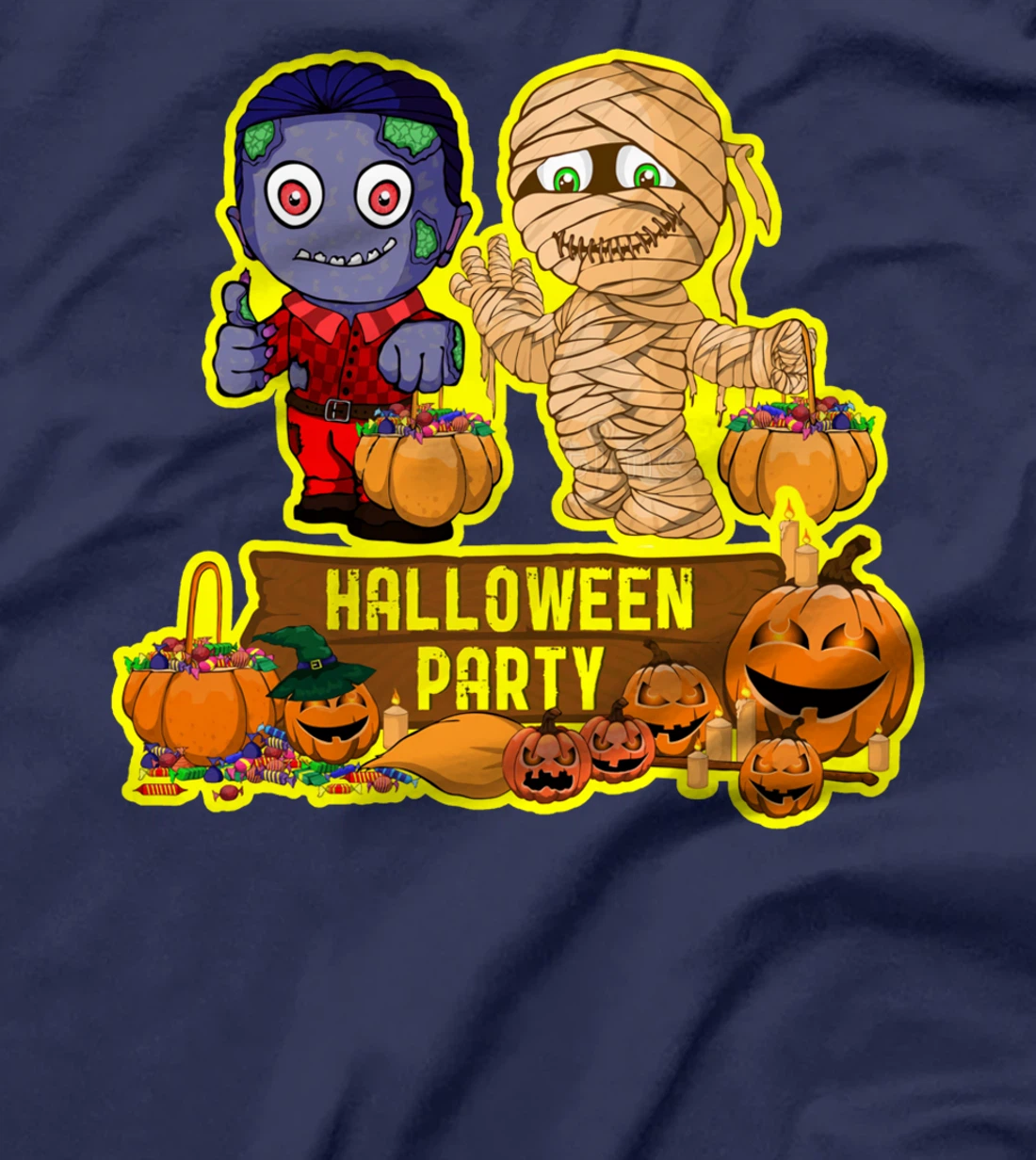 Happy Hallowen Party Funny With Mummy Zombie Pumpkin T-Shirt