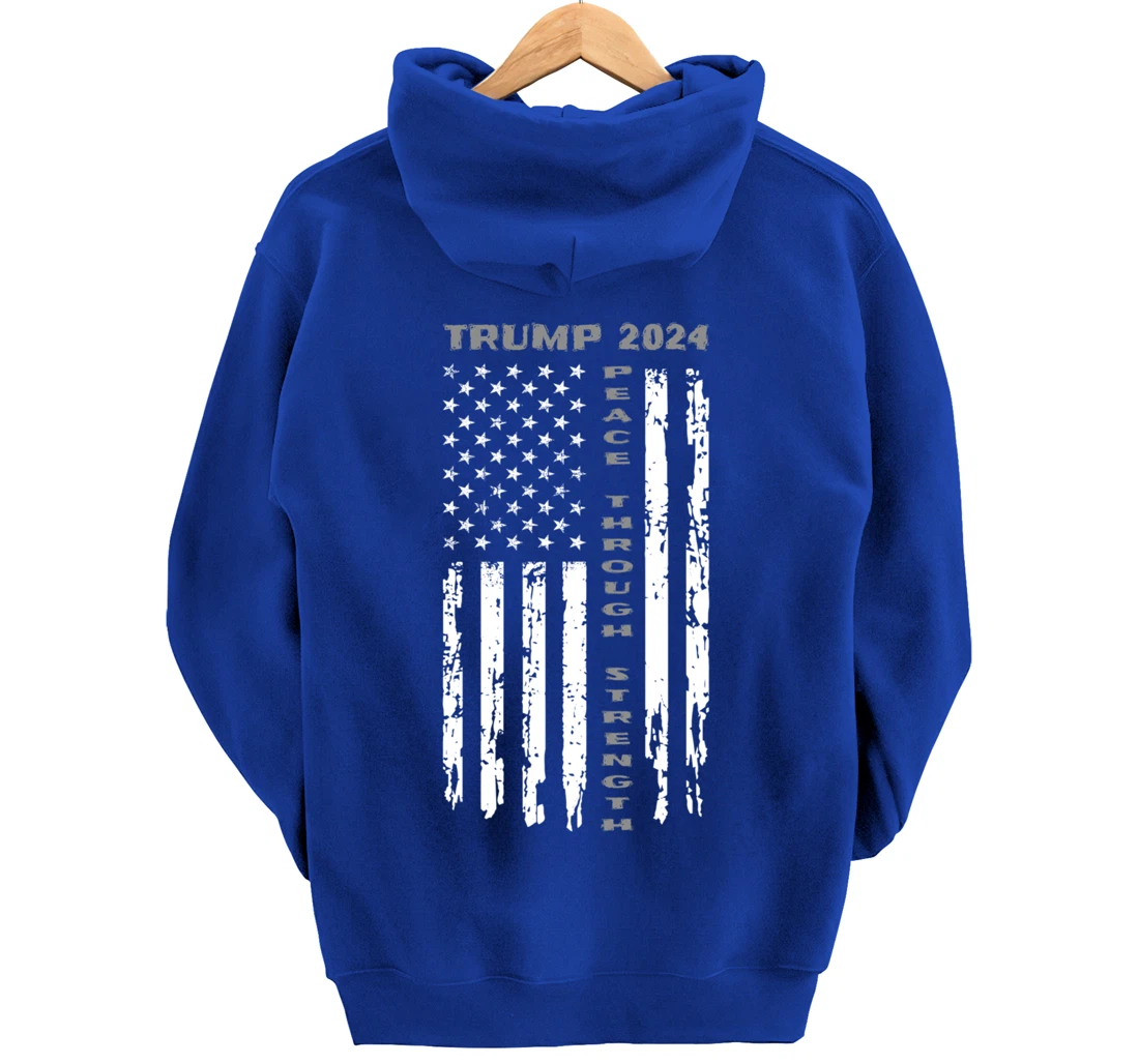 Peace Through Strength Vintage American Flag Pro Trump for Pullover Hoodie