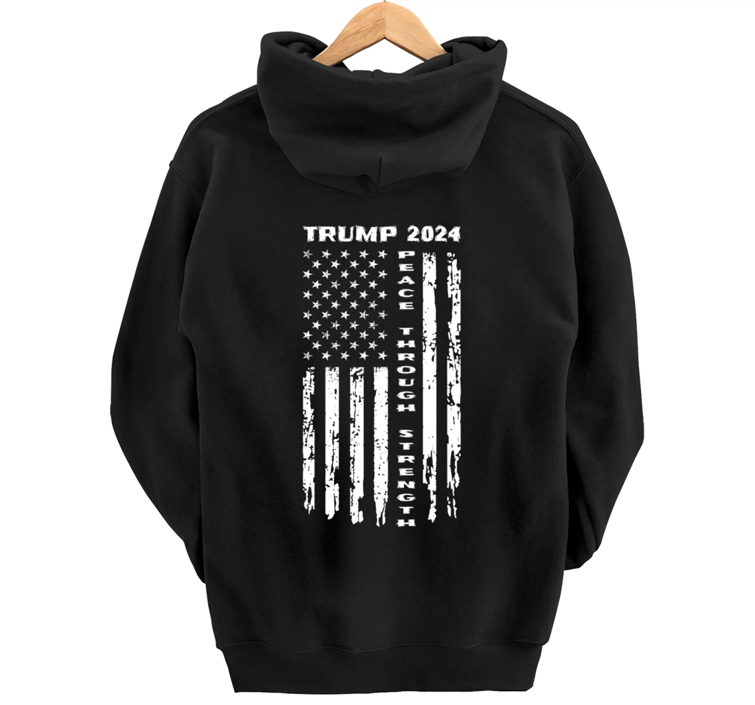 Peace Through Strength Vintage American Flag Pro Trump for Pullover Hoodie