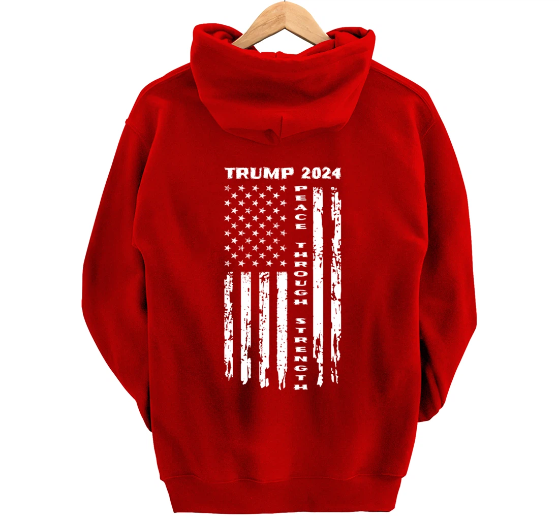 Peace Through Strength Vintage American Flag Pro Trump for Pullover Hoodie