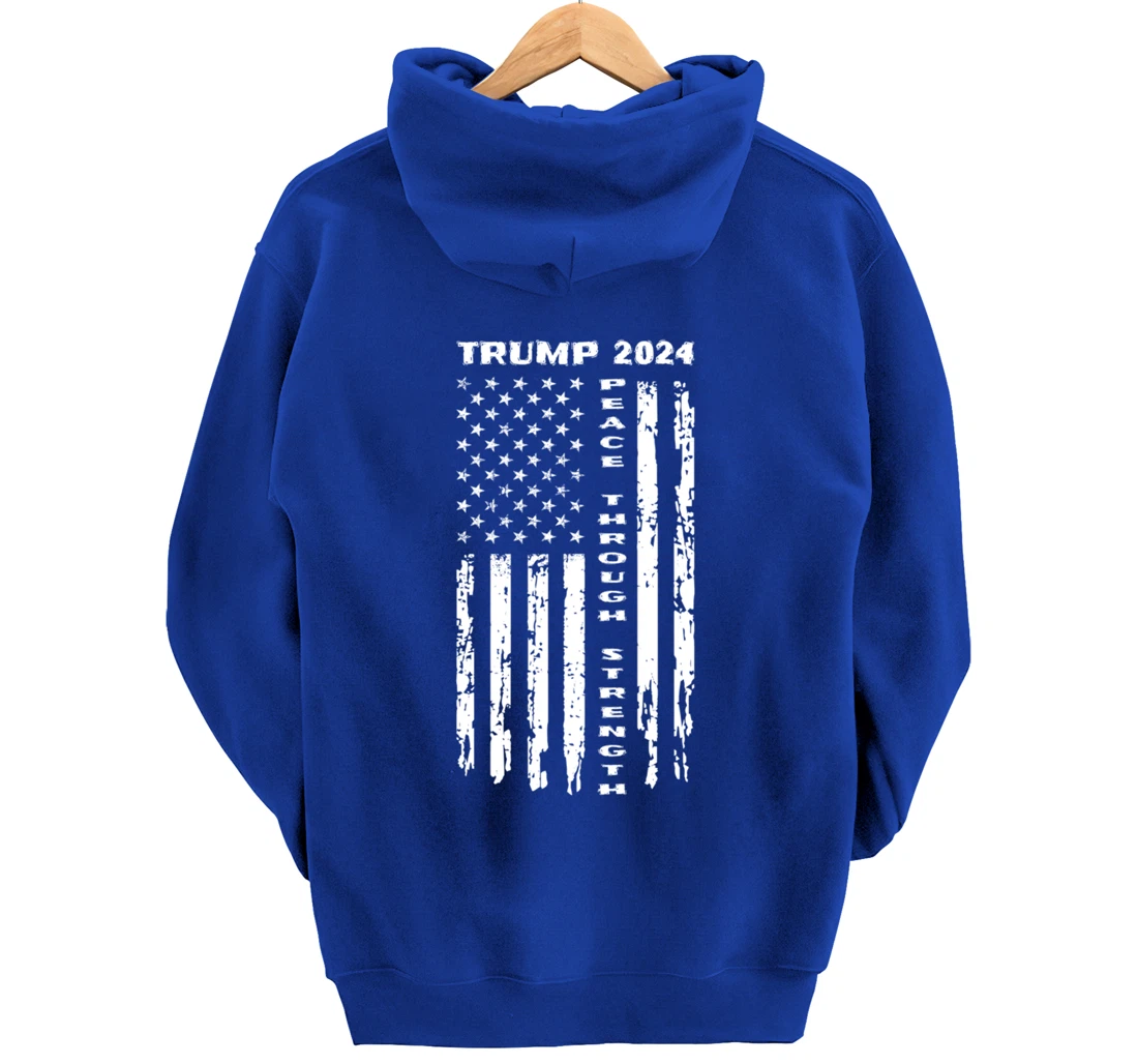 Peace Through Strength Vintage American Flag Pro Trump for Pullover Hoodie