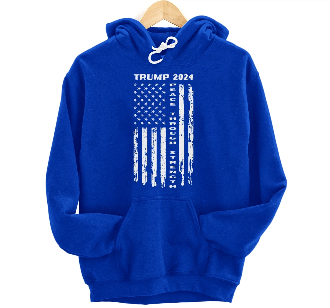 Peace Through Strength Vintage American Flag Pro Trump for Pullover Hoodie