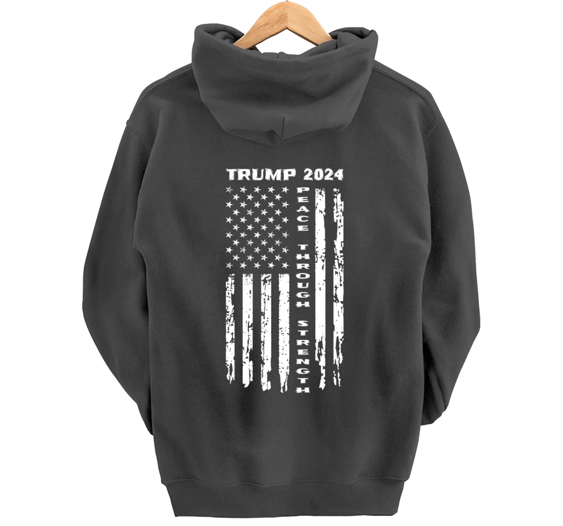 Peace Through Strength Vintage American Flag Pro Trump for Pullover Hoodie
