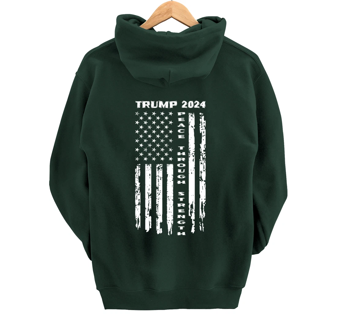 Peace Through Strength Vintage American Flag Pro Trump for Pullover Hoodie