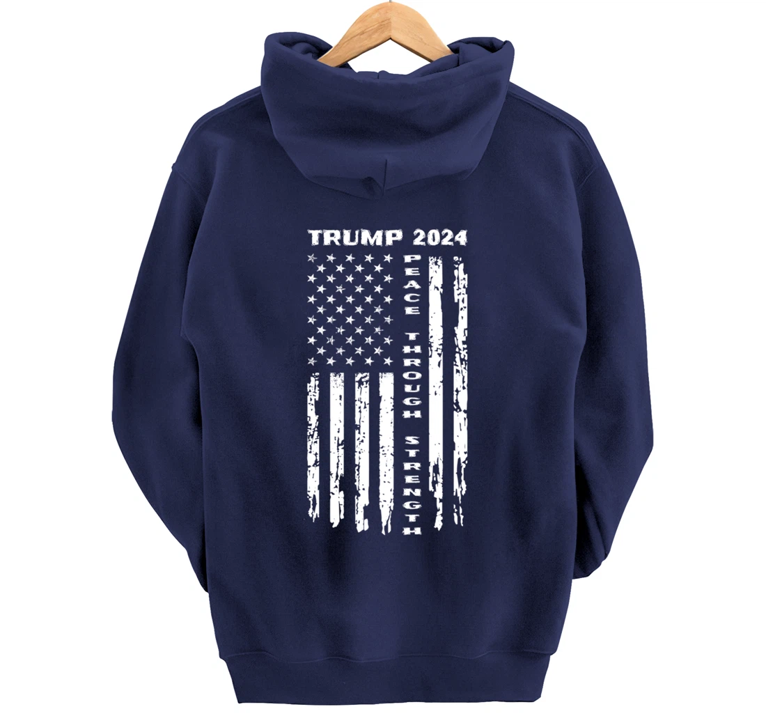 Peace Through Strength Vintage American Flag Pro Trump for Pullover Hoodie