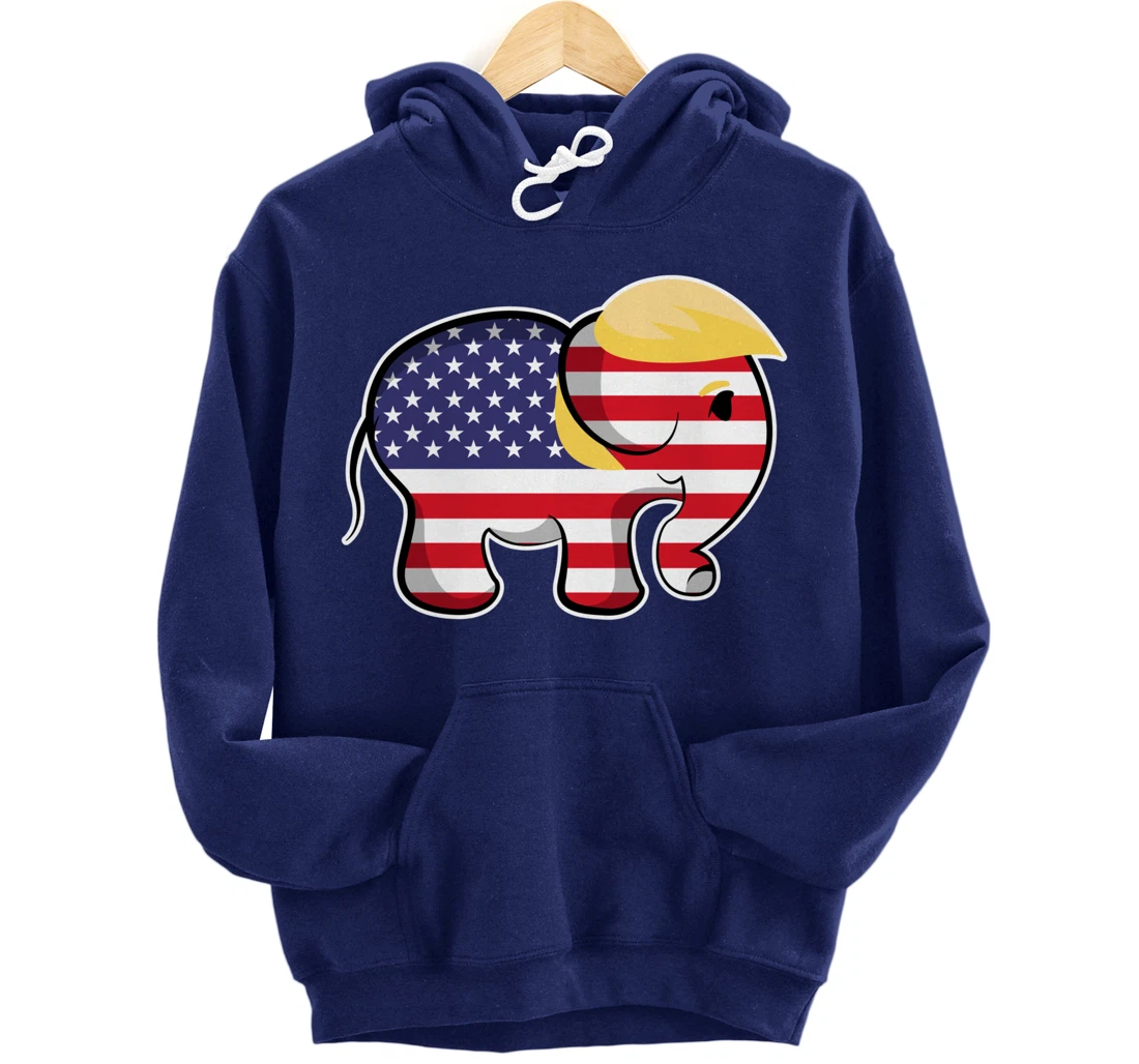 Pro Trump Hair Elephant Red White Blue Flag Republican Pullover Hoodie