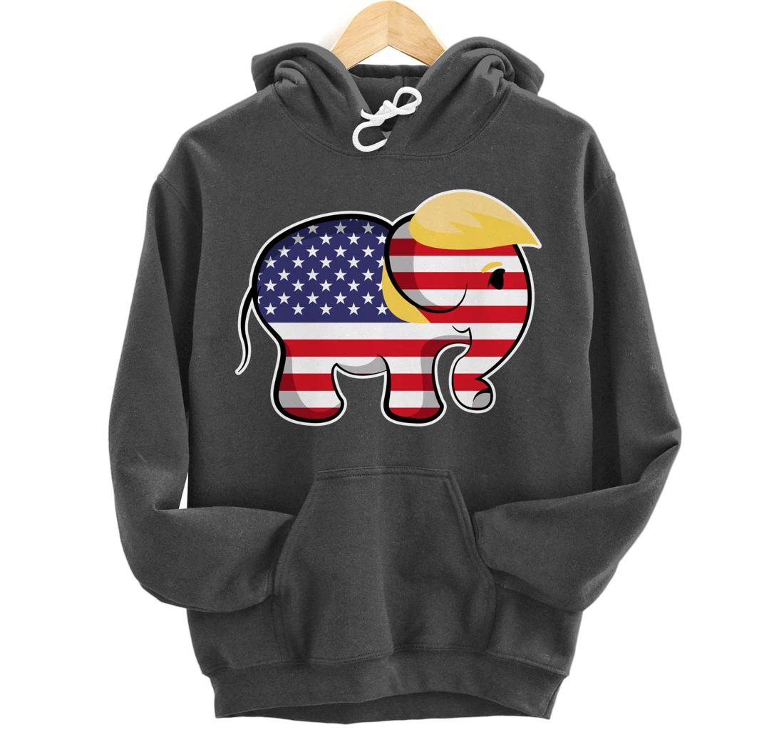 Pro Trump Hair Elephant Red White Blue Flag Republican Pullover Hoodie