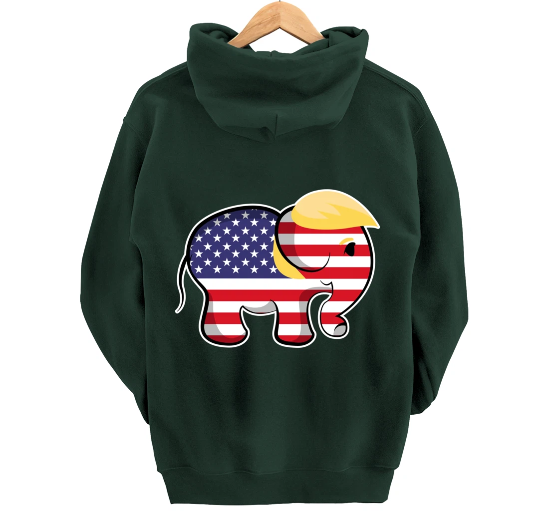 Pro Trump Hair Elephant Red White Blue Flag Republican Pullover Hoodie