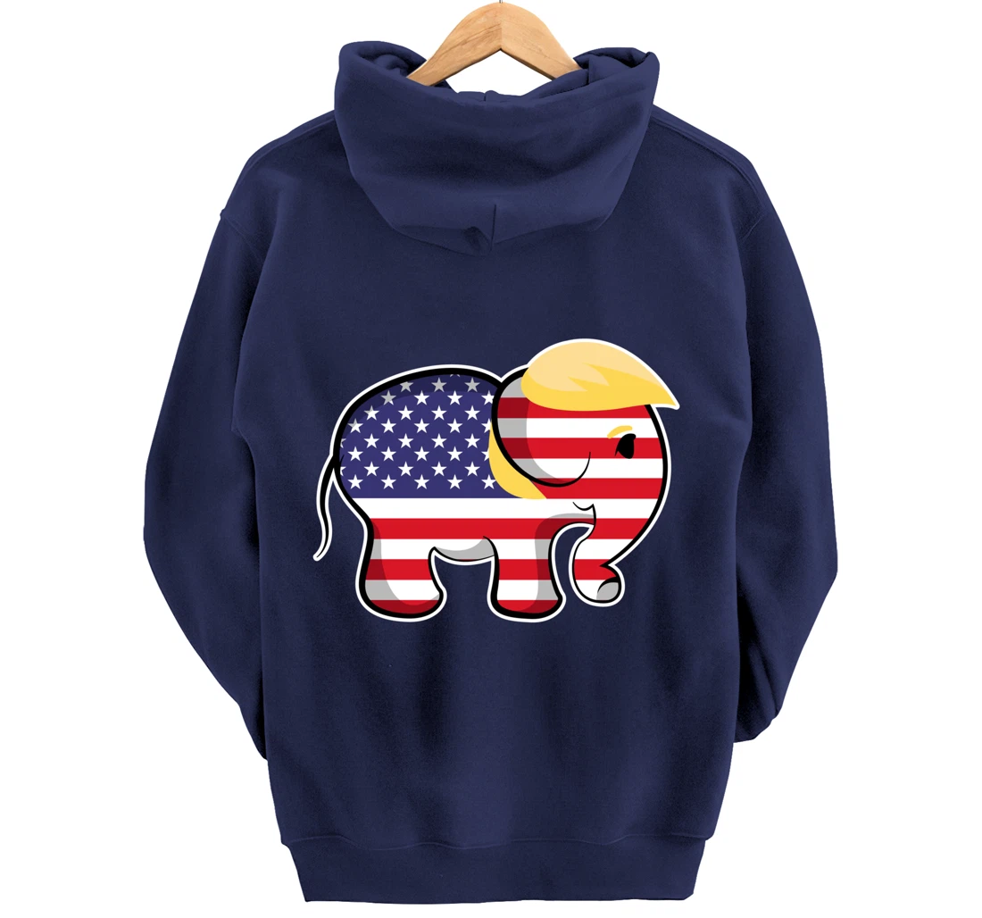 Pro Trump Hair Elephant Red White Blue Flag Republican Pullover Hoodie