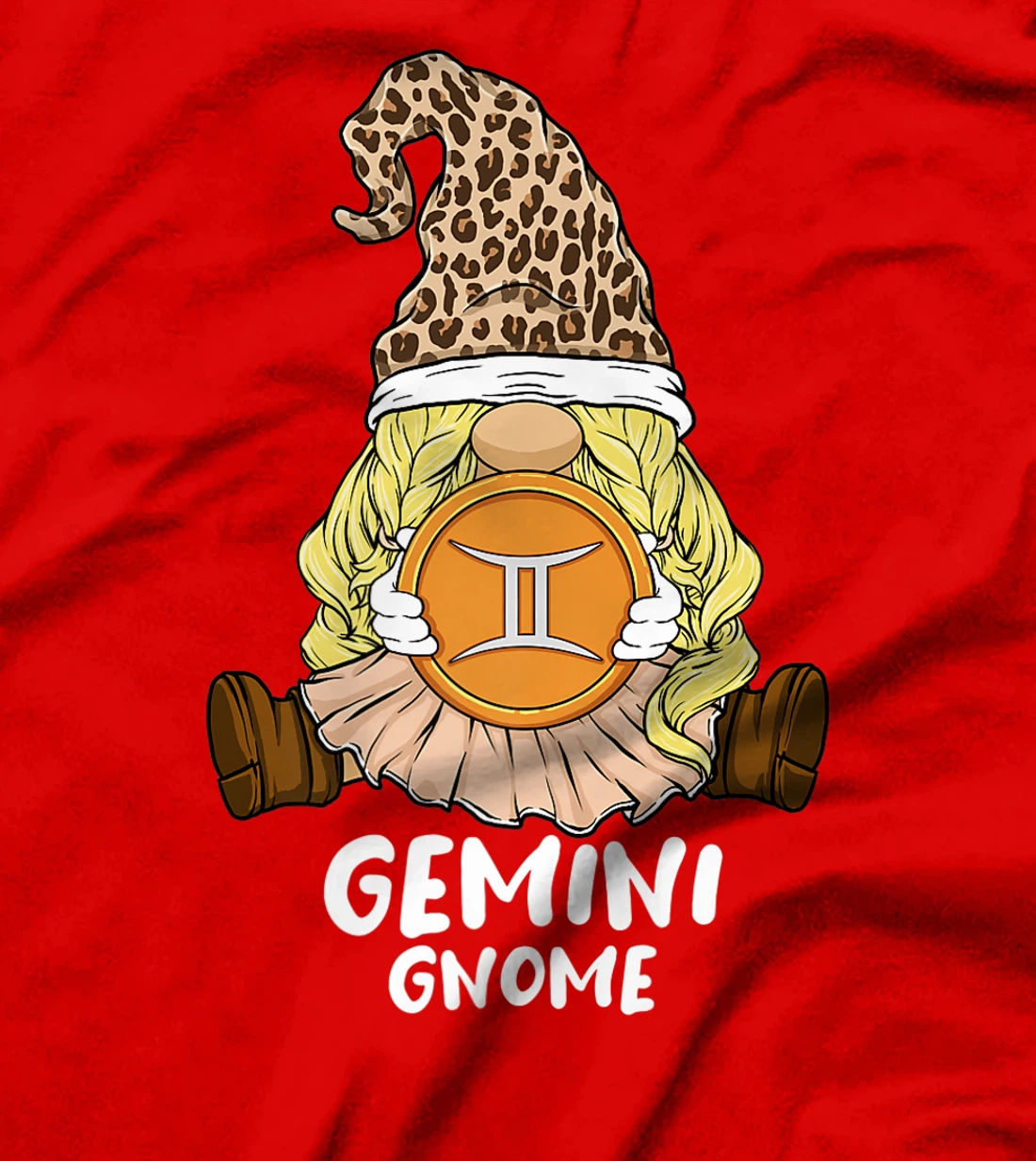 Gemini Gnome Zodiac Sign Leopard Print Hat for Girls Women T-Shirt, Women T-Shirt