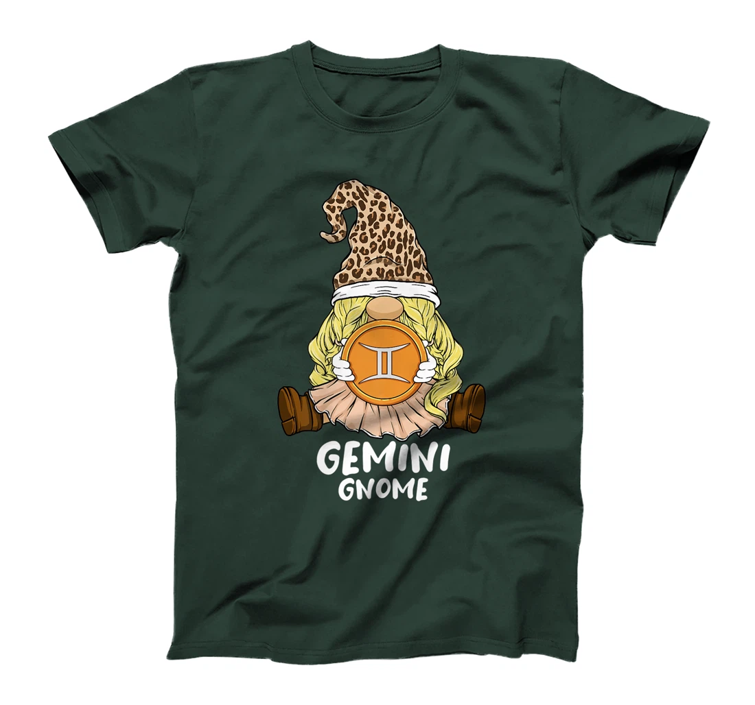 Gemini Gnome Zodiac Sign Leopard Print Hat for Girls Women T-Shirt, Women T-Shirt