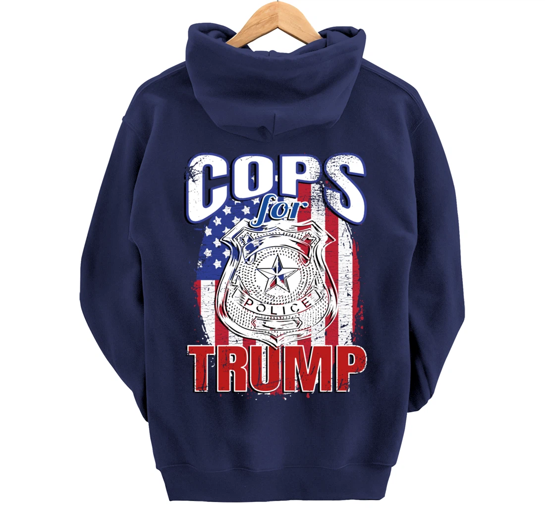 COPS FOR TRUMP Pro Police Pro Trump Blue Line Pullover Hoodie