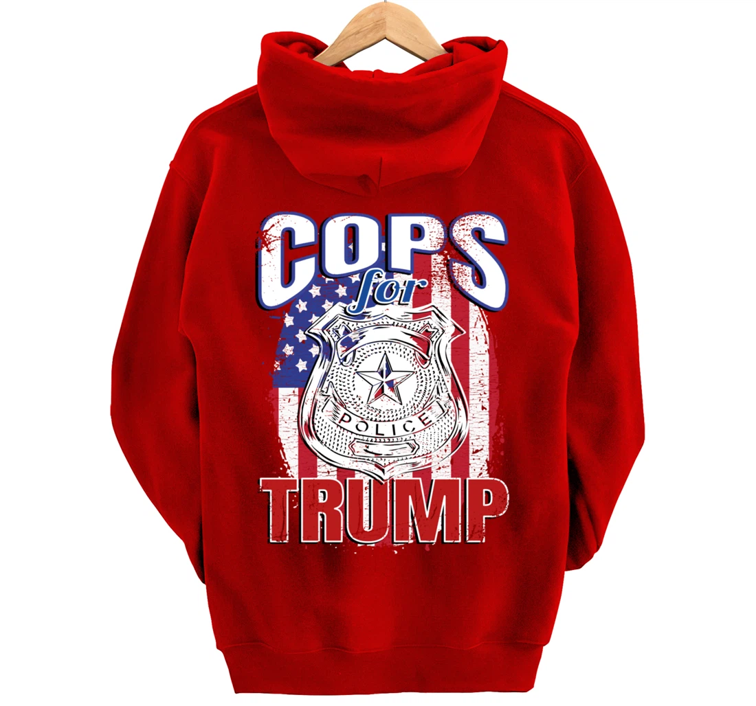 COPS FOR TRUMP Pro Police Pro Trump Blue Line Pullover Hoodie