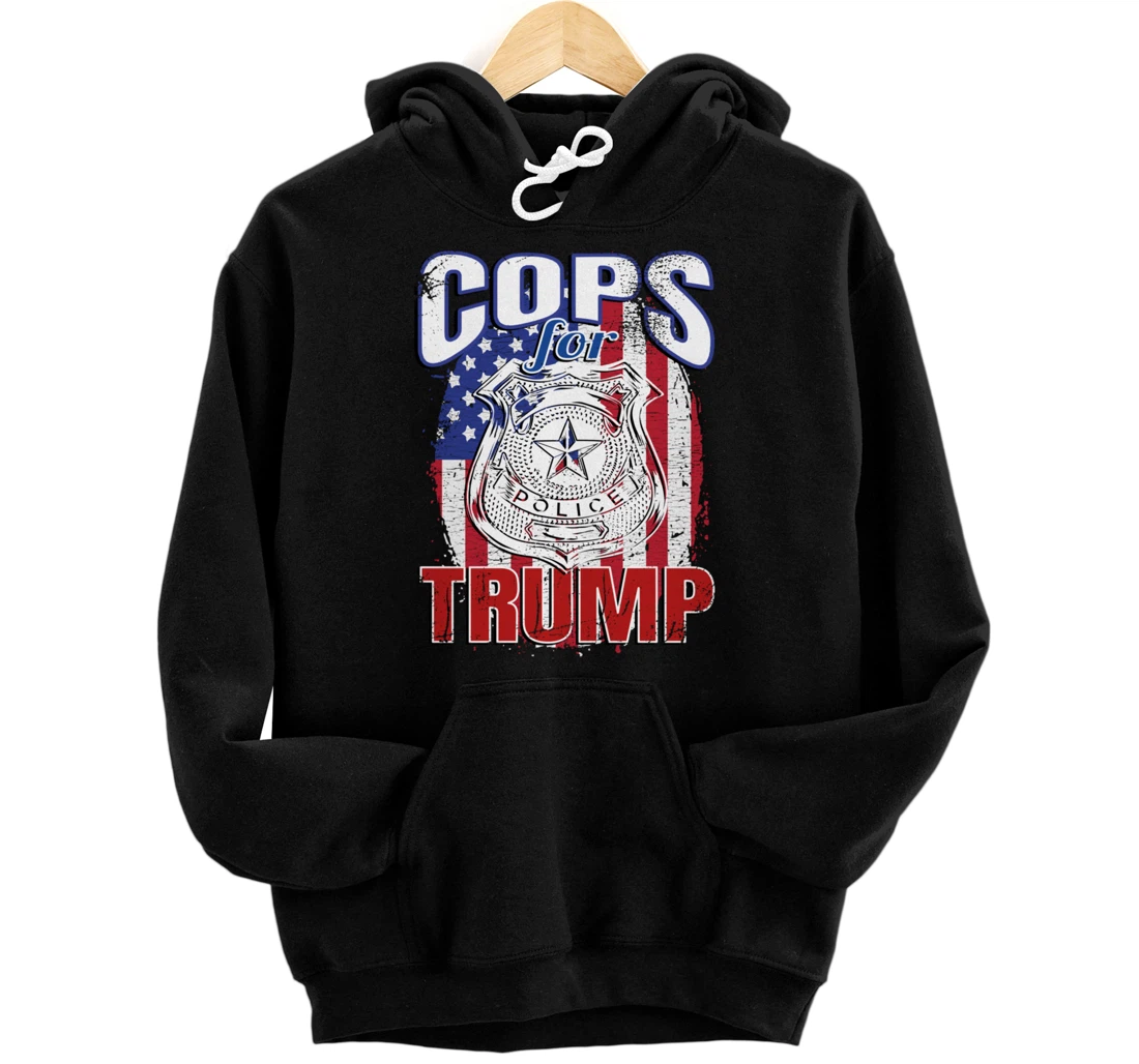 COPS FOR TRUMP Pro Police Pro Trump Blue Line Pullover Hoodie