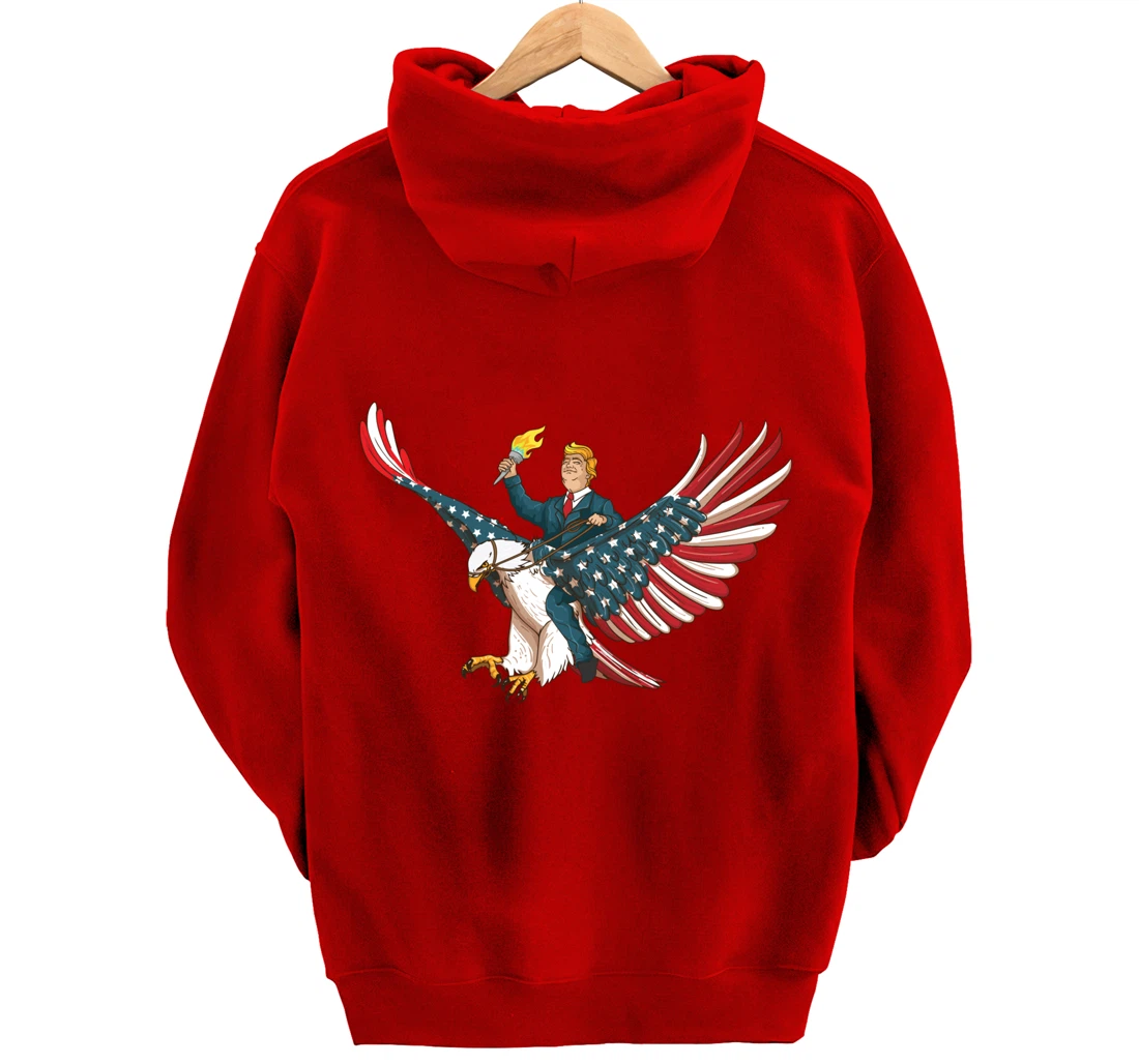 Trump On USA Eagle Cute US 4th Of July Funny American Gift Pullover Hoodie