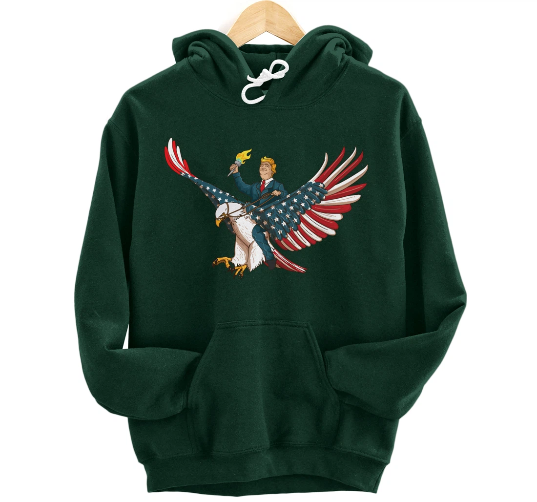 Trump On USA Eagle Cute US 4th Of July Funny American Gift Pullover Hoodie