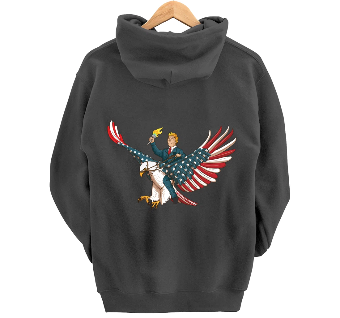 Trump On USA Eagle Cute US 4th Of July Funny American Gift Pullover Hoodie