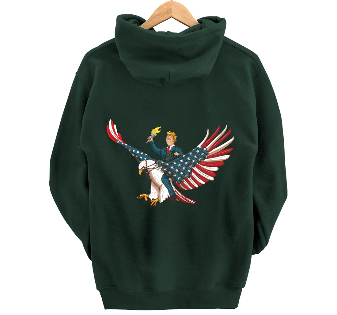 Trump On USA Eagle Cute US 4th Of July Funny American Gift Pullover Hoodie