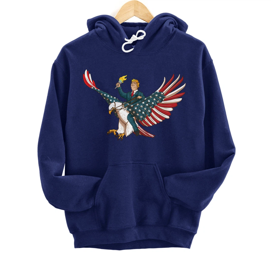 Trump On USA Eagle Cute US 4th Of July Funny American Gift Pullover Hoodie