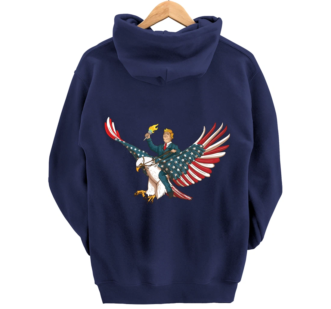 Trump On USA Eagle Cute US 4th Of July Funny American Gift Pullover Hoodie